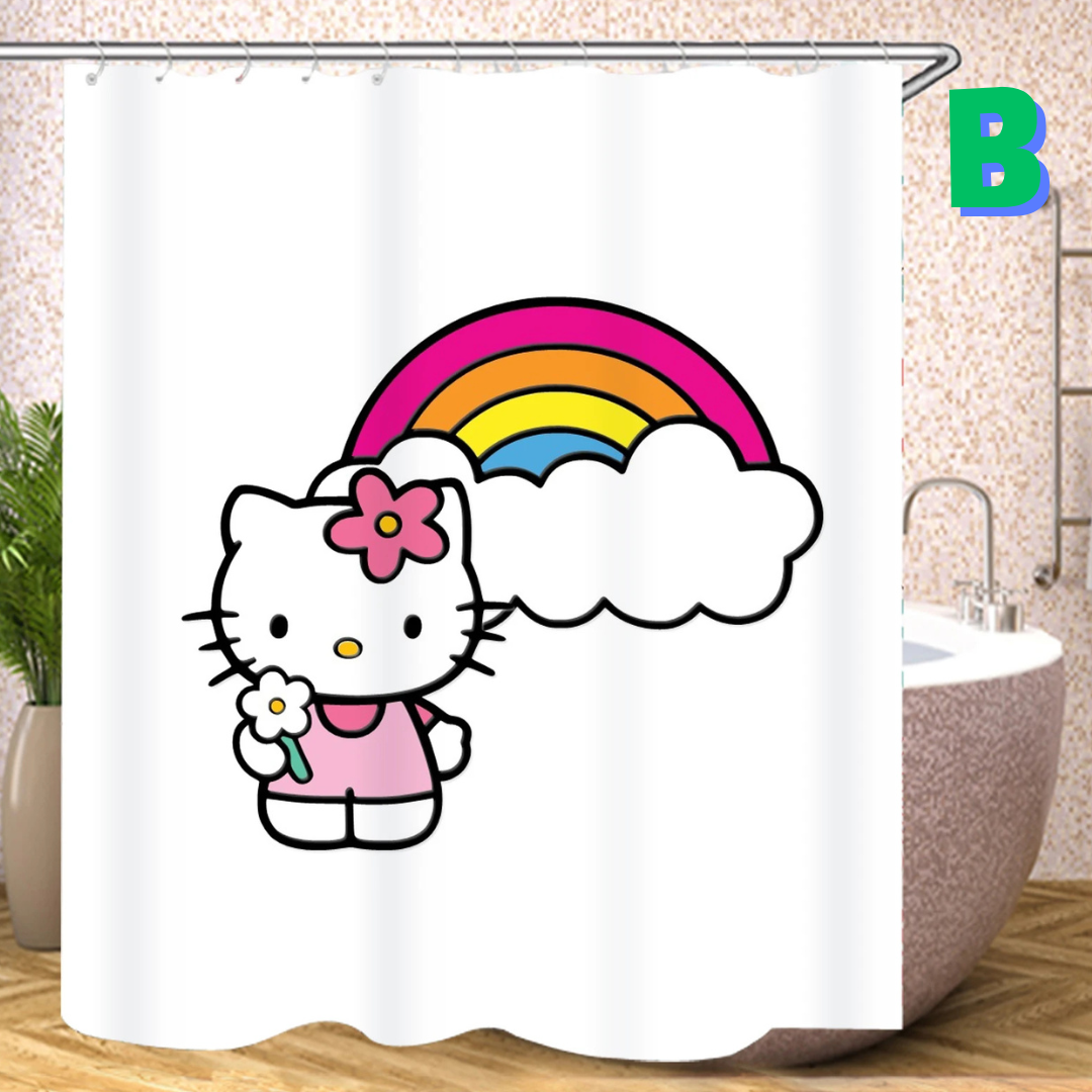 White Hello Kitty Shower Curtain WIH RAINBOW
