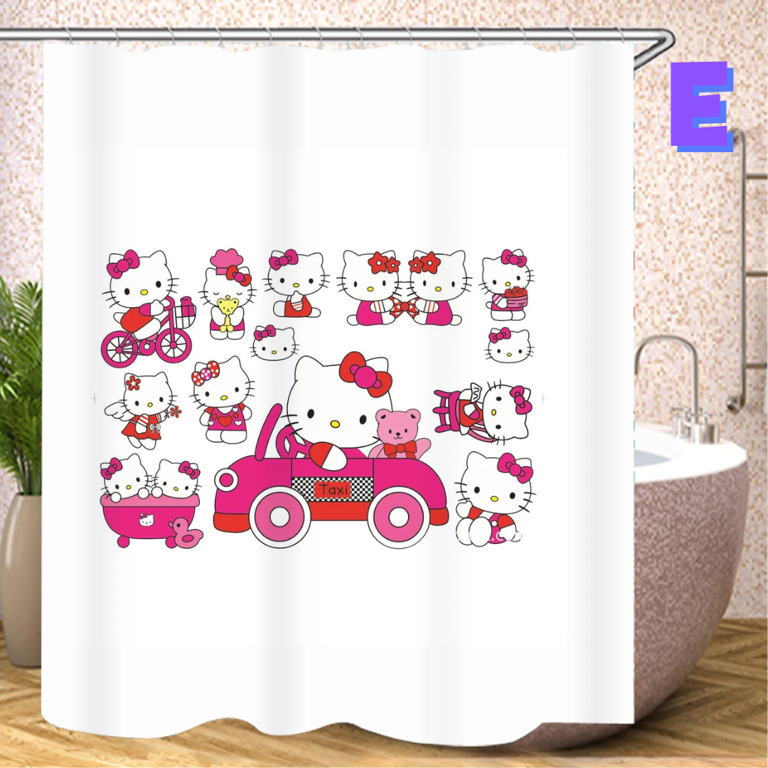 White Hello Kitty Shower Curtain WITH CAR