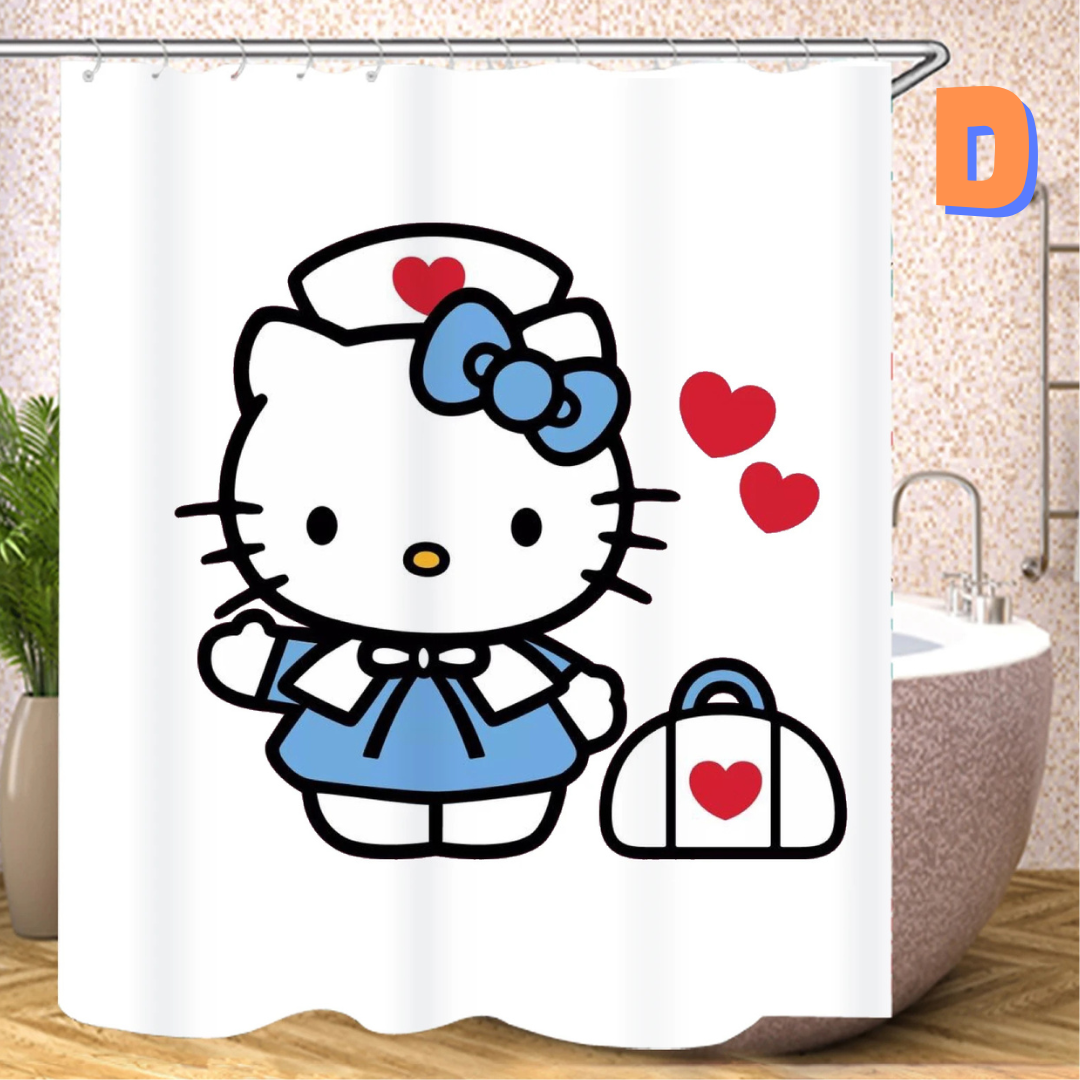 White Hello Kitty Shower Curtain WITH HEARTS