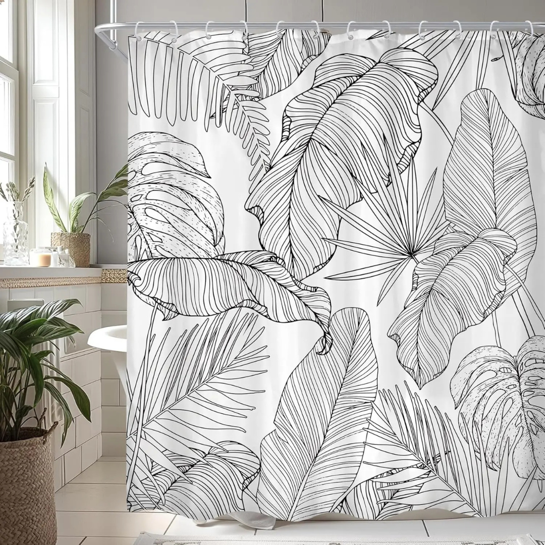 White Monstera Shower Curtain