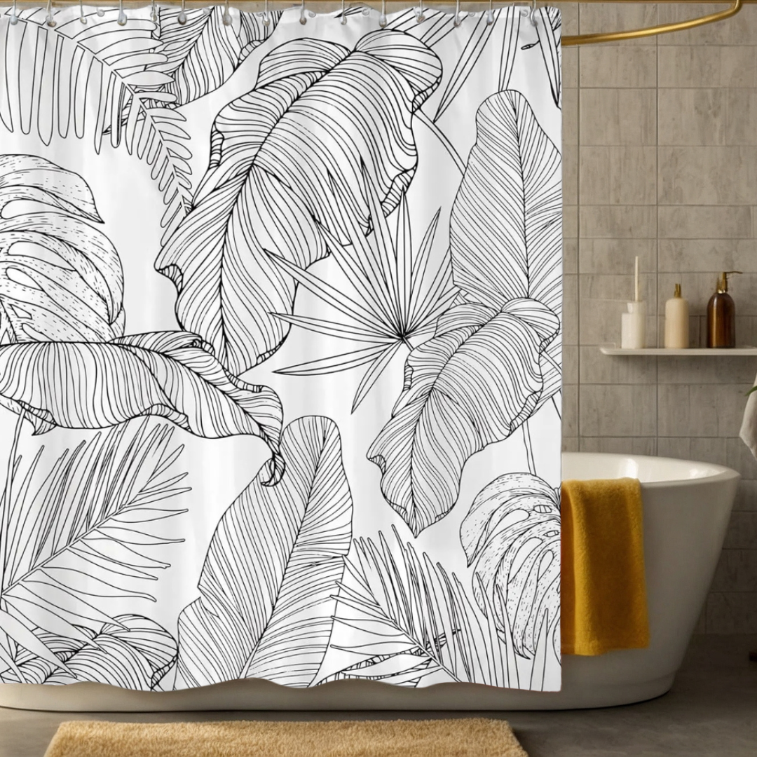 White Monstera Shower Curtain