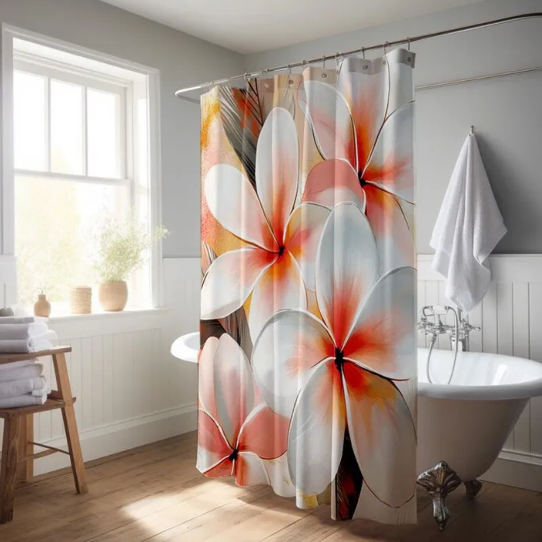trendy White Plumeria Shower Curtain