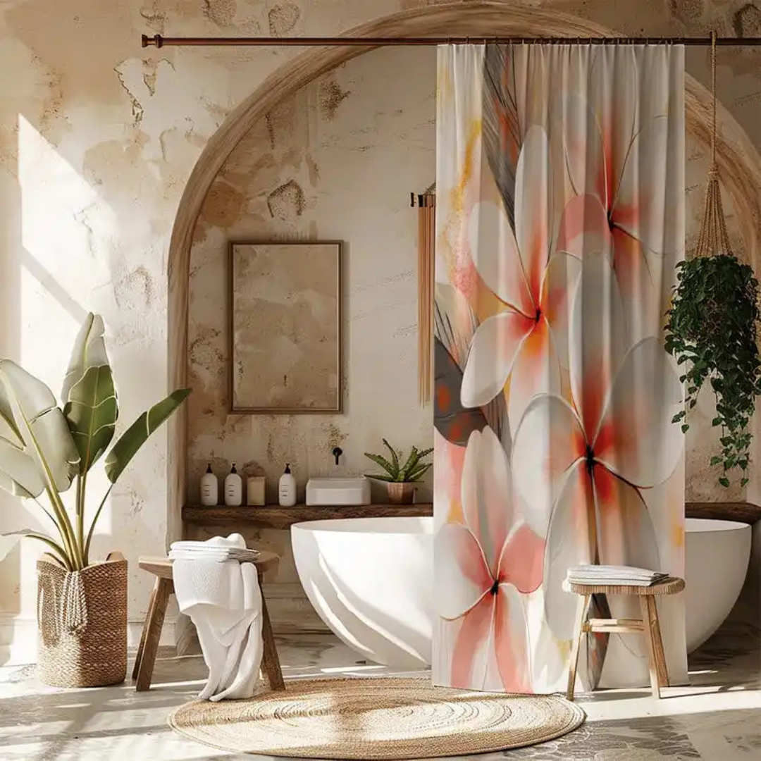 elegant White Plumeria Shower Curtain
