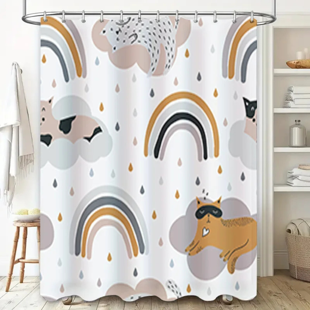 White Rainbow animal and rain Shower Curtain 