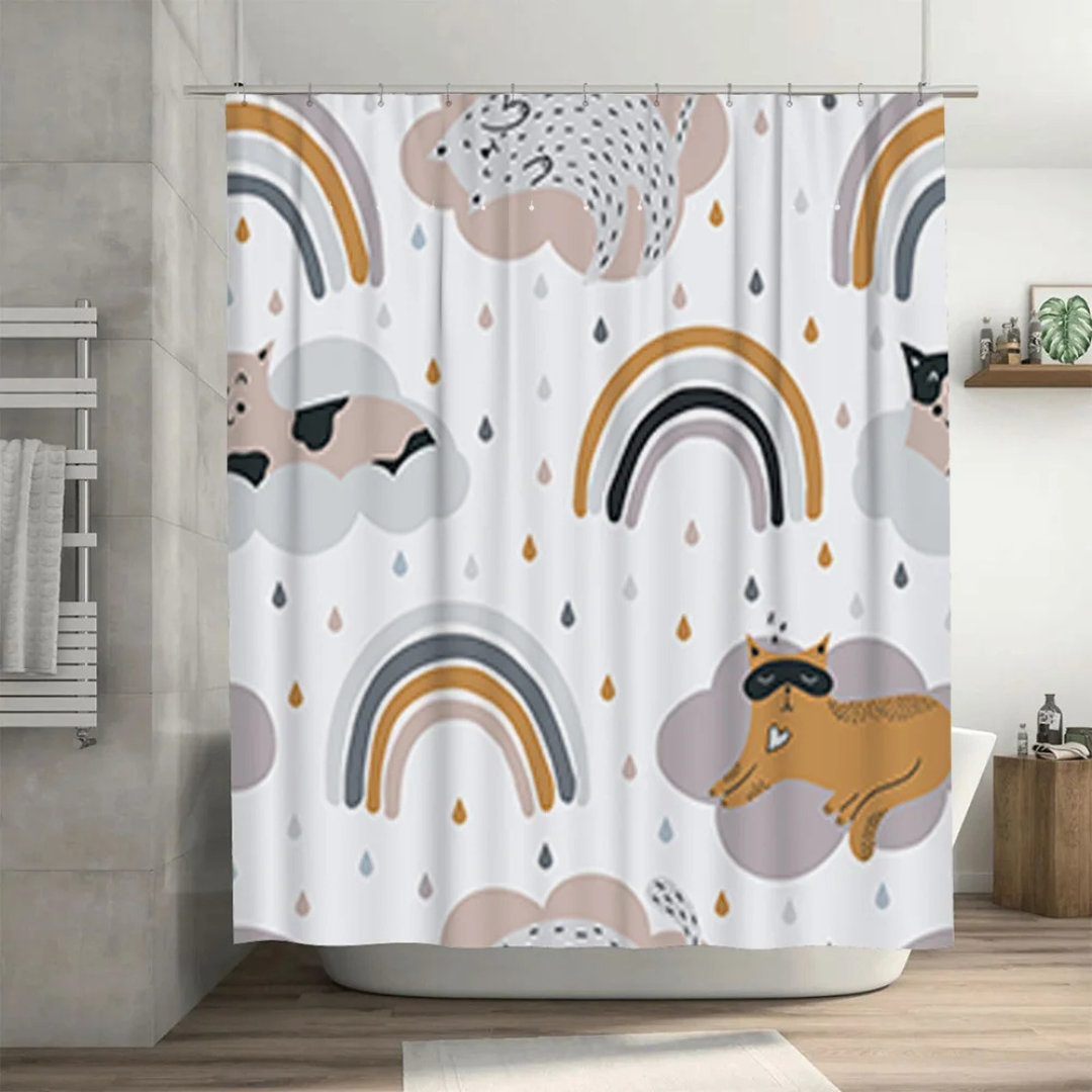 cloudy White Rainbow animal Shower Curtain 