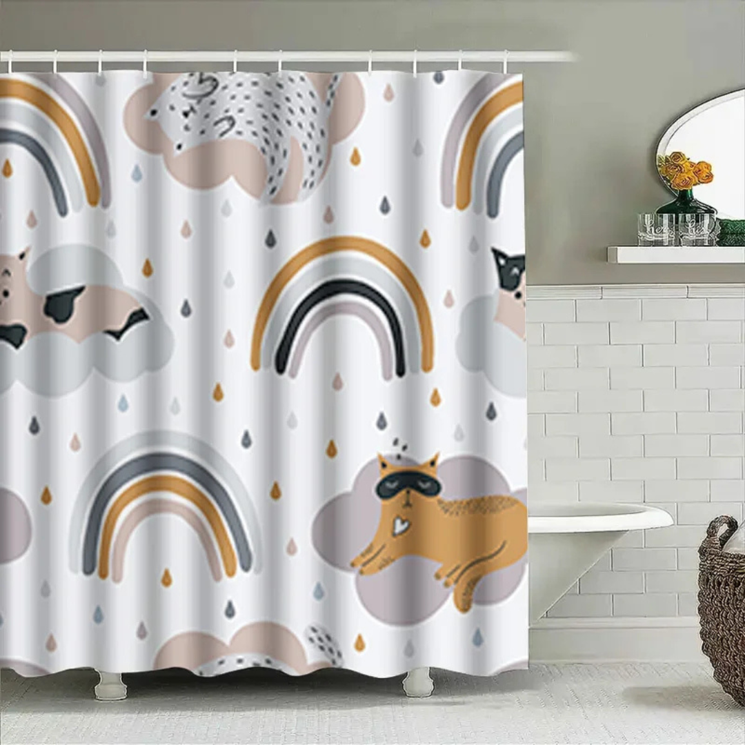 White Rainbow and animal Shower Curtain 