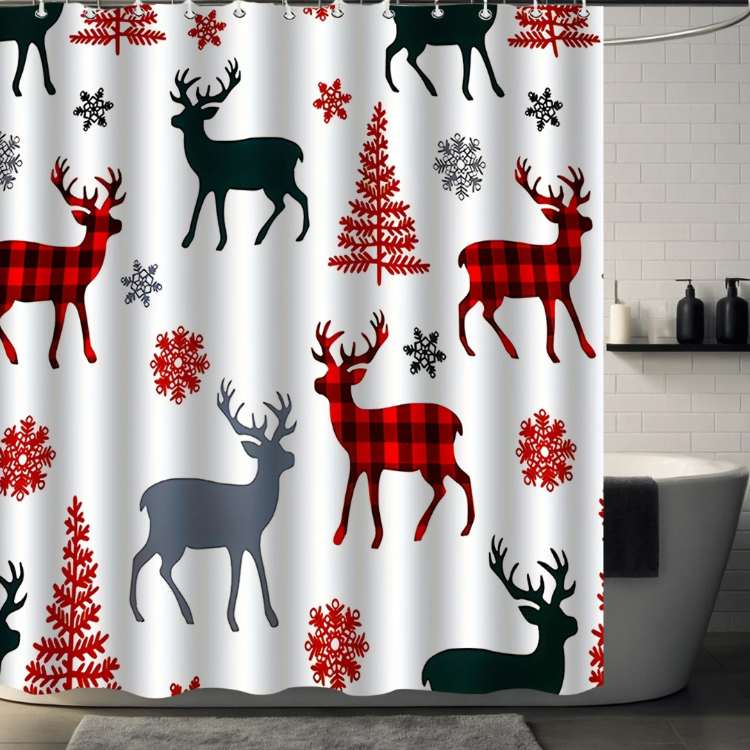 Winter Snowflake Deer Shower Curtain
