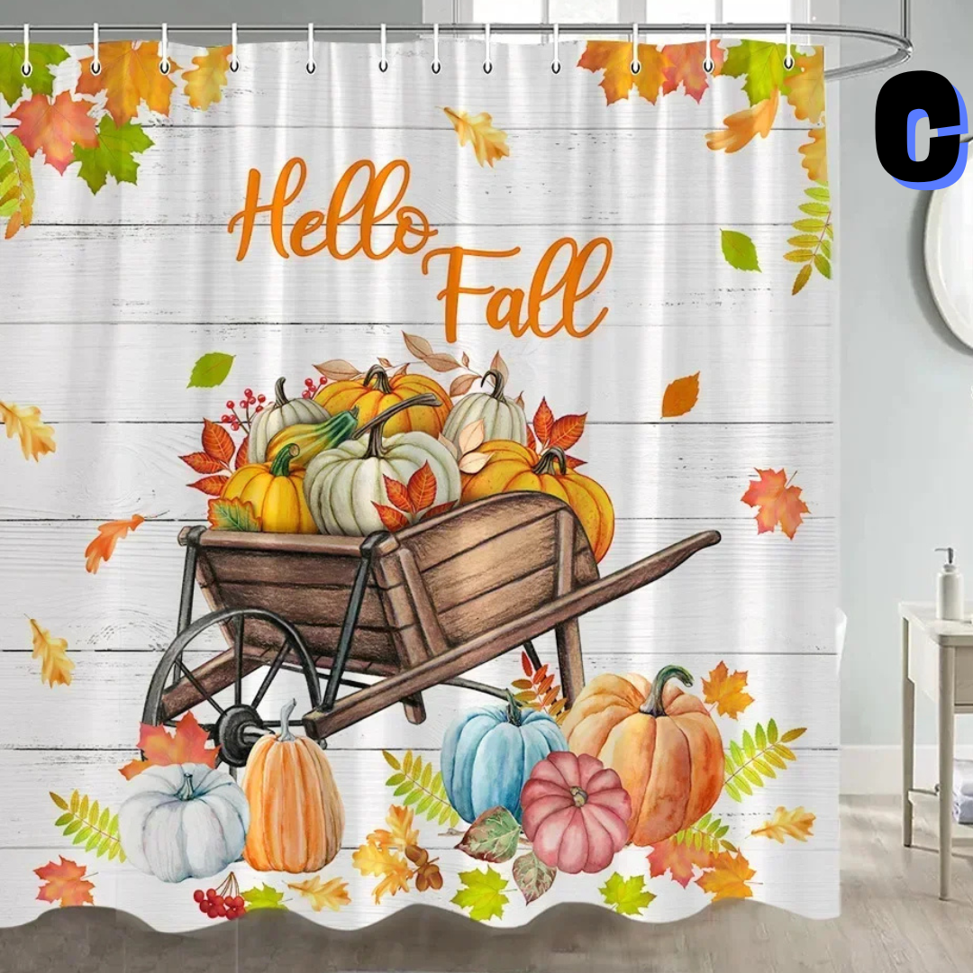 Yellow Farmhouse Shower Curtain WITH PUMPKINS