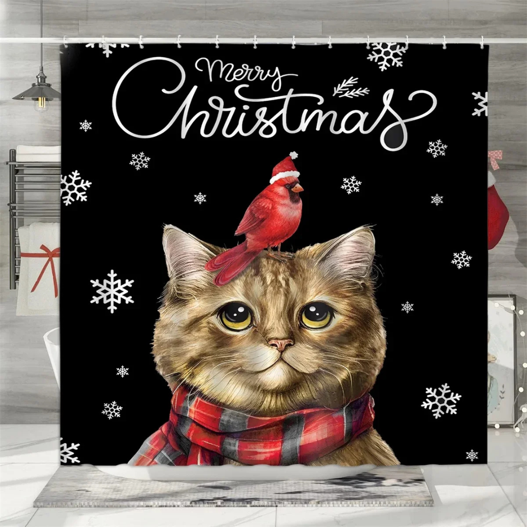 christmas cat shower curtain