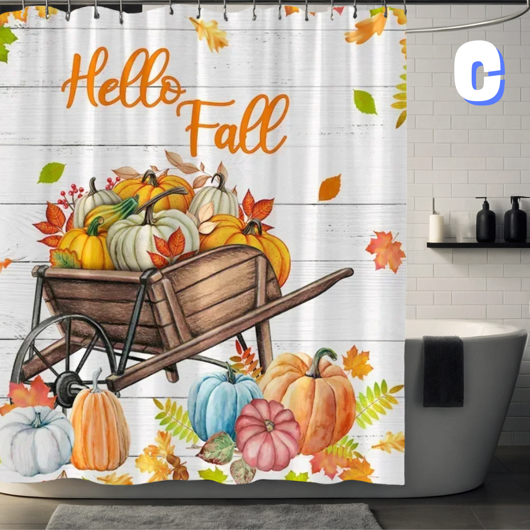 Yellow Farmhouse Shower Curtain WITH PUMPKINS
