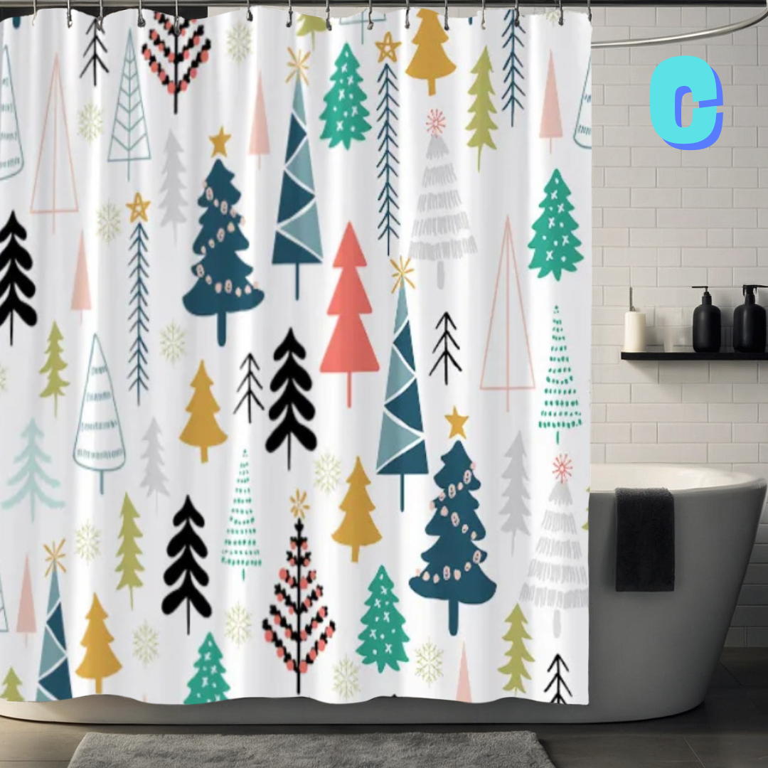 graphic multicolor christmas tree shower curtain
