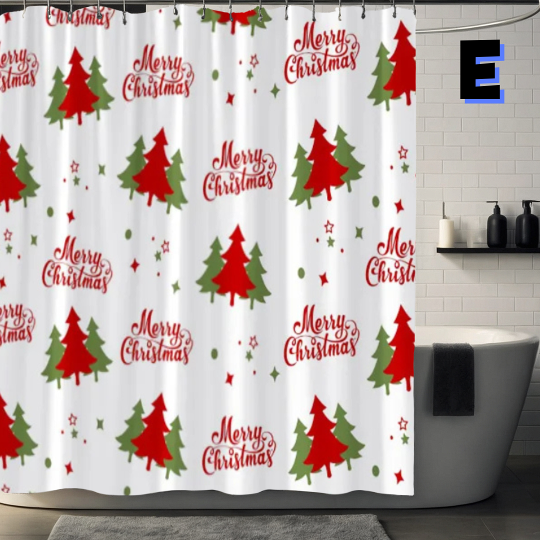 red and pink christmas tree shower curtain