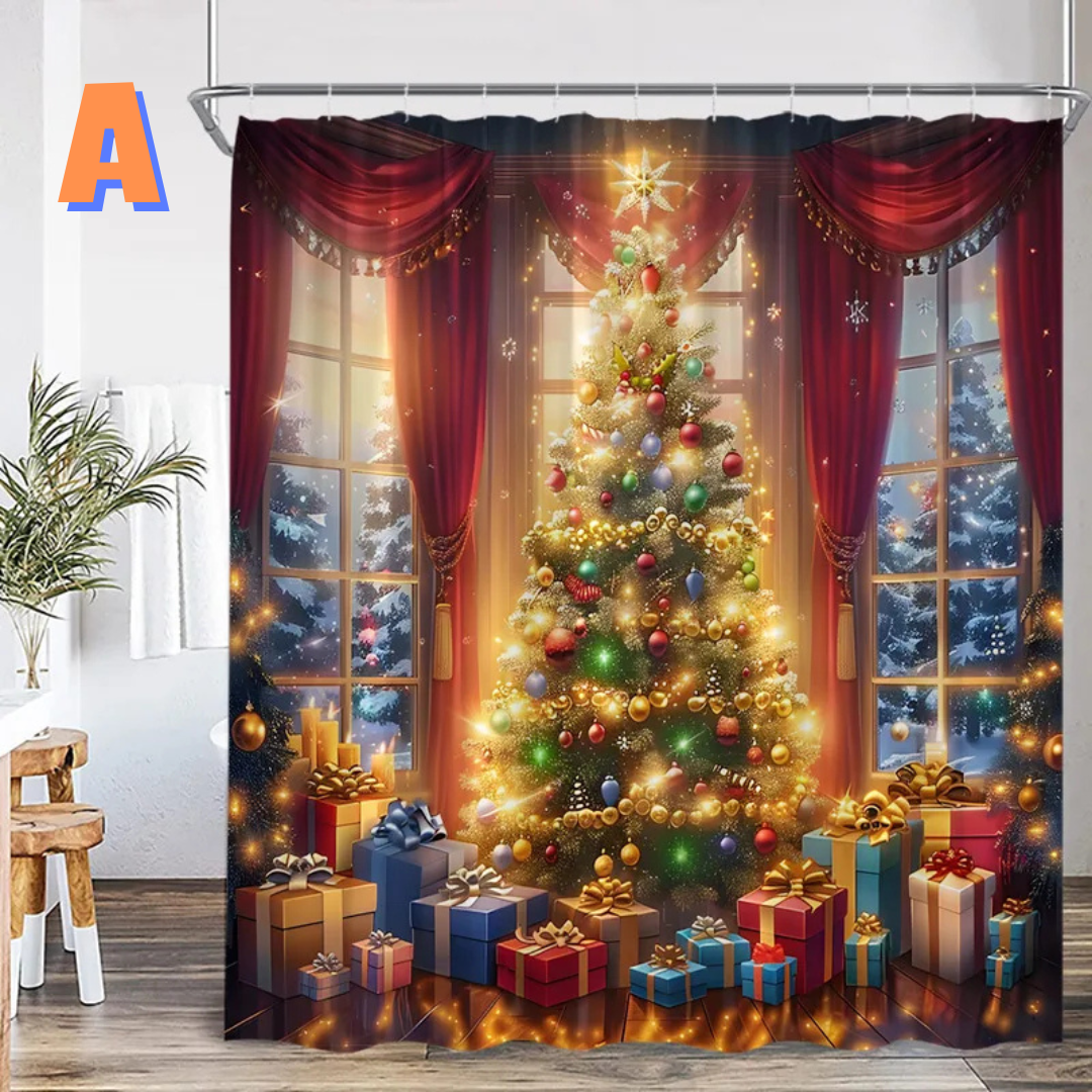 green christmas tree shower curtain