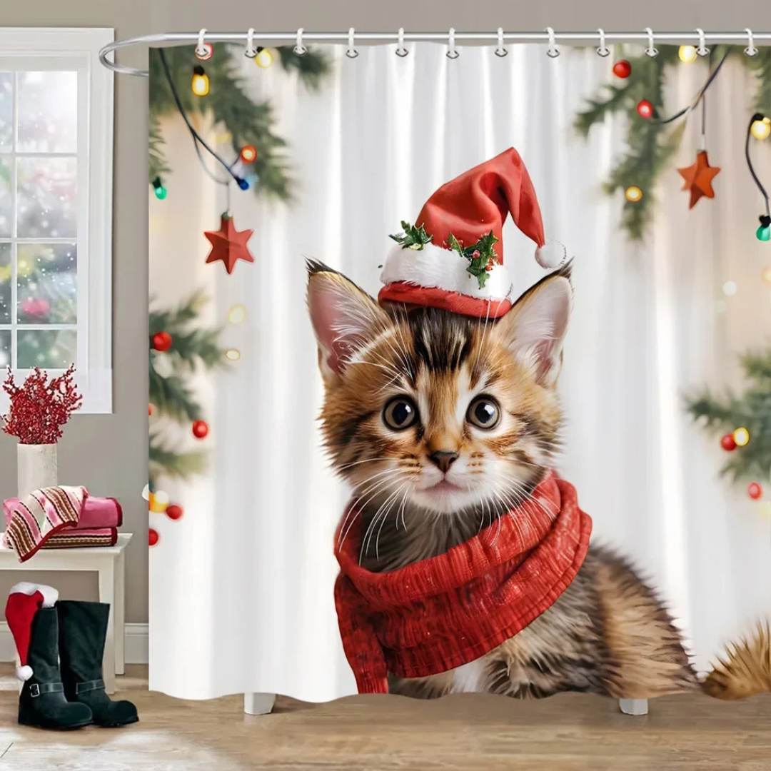 kittens christmas shower curtain
