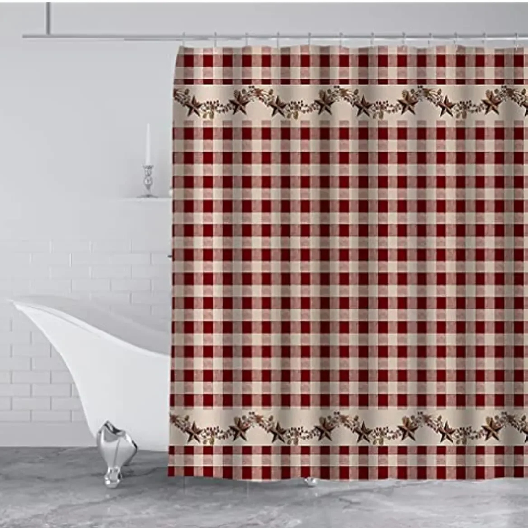 red farmhouse buffalo checkered shower curtain