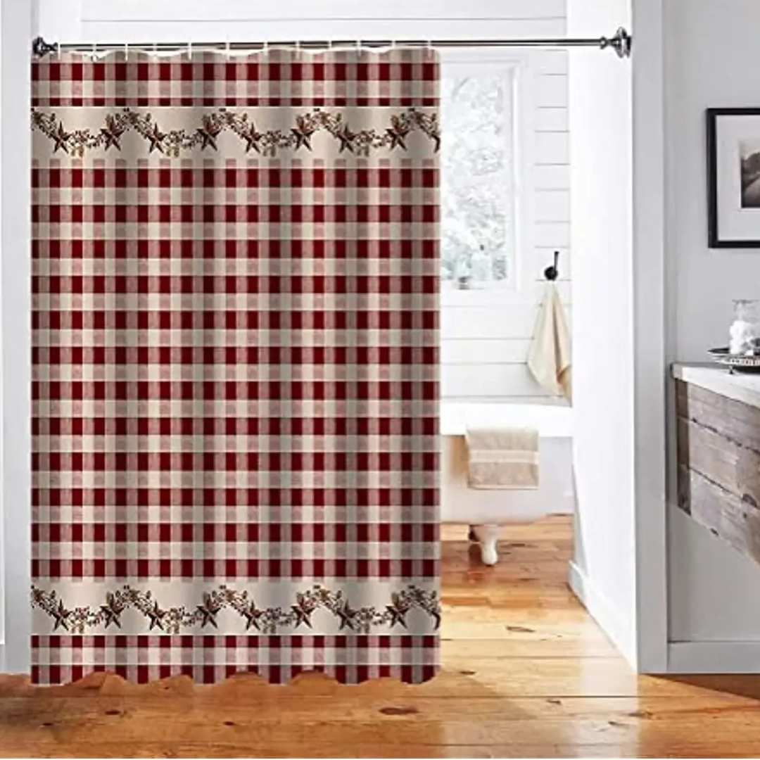red vintage farmhouse shower curtain