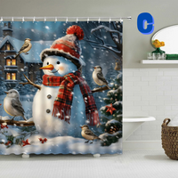 Thumbnail for snowman christmas shower curtain with birds
