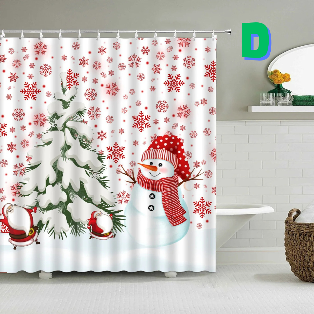 snowman christmas shower curtain with snowflakes