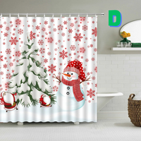 Thumbnail for snowman christmas shower curtain with snowflakes