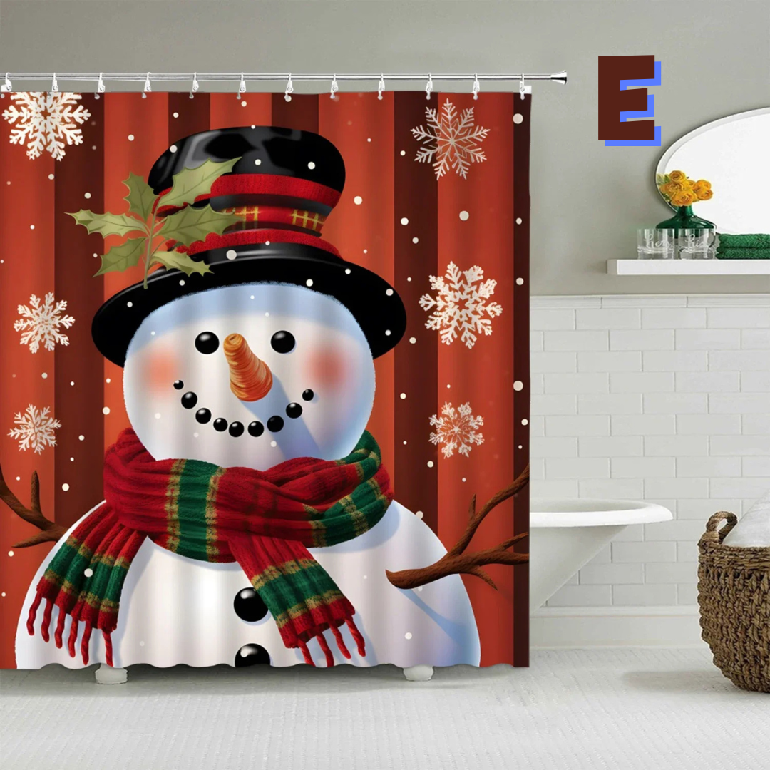 snowman christmas shower curtain with hat