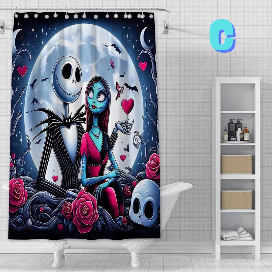 the nightmare before christmas shower curtain with sally and red roses